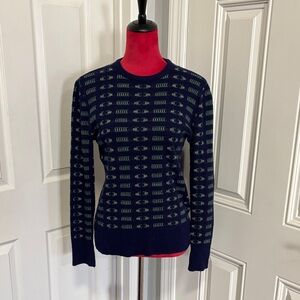 Vintage Navy Sweater w/Green & Yellow Pattern